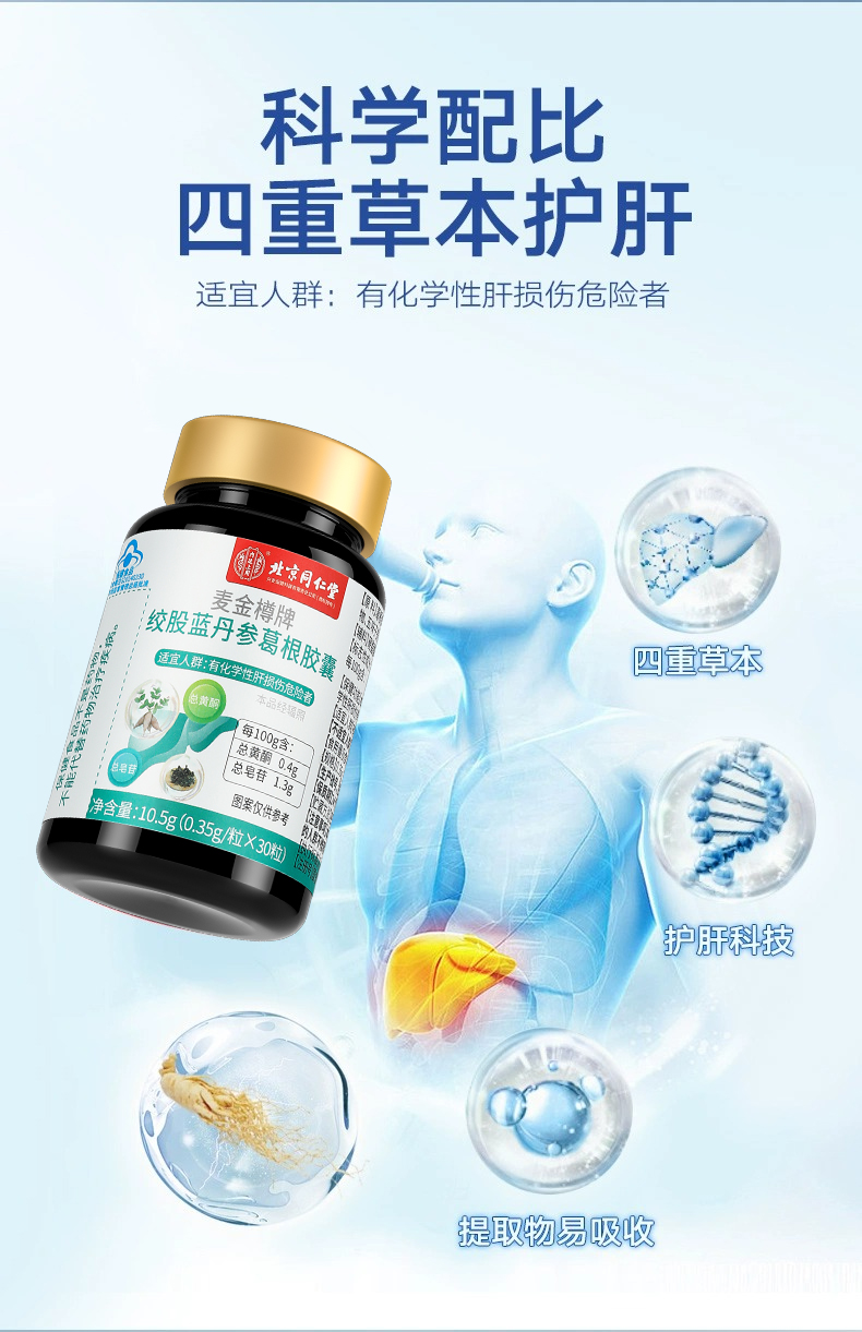 【中国直邮】北京同仁堂 麦金樽牌绞股蓝丹参葛根胶囊 护肝保健养生升级款 30粒x 3瓶/盒