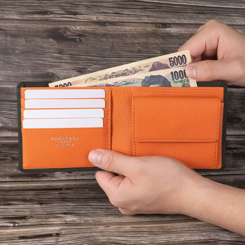 HANATORA Men's short leather capacious wallet, genuine leather