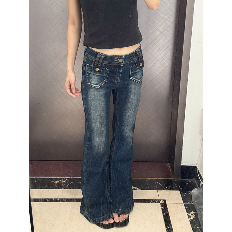 Amda Millennial Vintage Nostalgic Niche Hot Girl Gradient Washed Low-Waist Skinny Flared Denim Floor-Length Pants Amda Millennial Vintage Nostalgic Niche Hot Girl Gradient Washed Low-Waist Skinny Flared Denim Floor-Length Pants