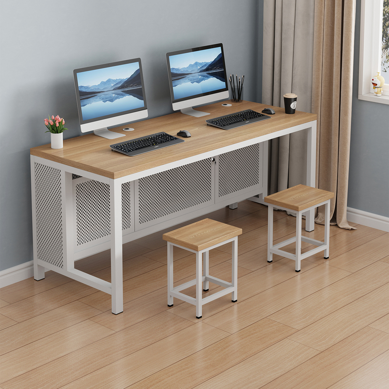 Double Computer Desk and Chair Set, a Complete Set of School Computer Room Desks and Chairs, Exams Table, Student Desks and Chairs Set