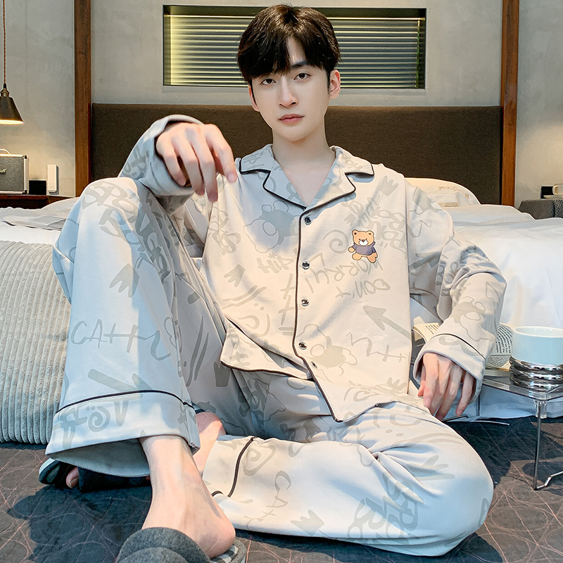 New Palando Pajamas for Men, Spring, Autumn and Winter, Pure Cotton Long-Sleeved Pants, Cardigan, Cotton Home Clothes Set, Can Be Worn Outside