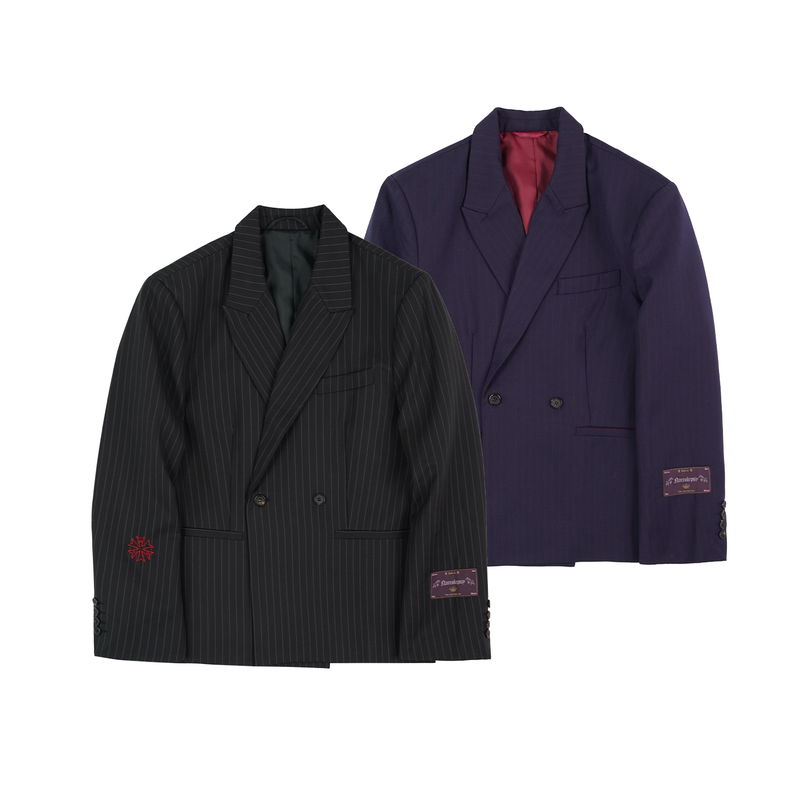 Sod Co. Double-Breasted Wool Blazer Jacket with Striped Embroidery and Loose Fit Sod Co. Double-Breasted Wool Blazer Jacket with Striped Embroidery and Loose Fit