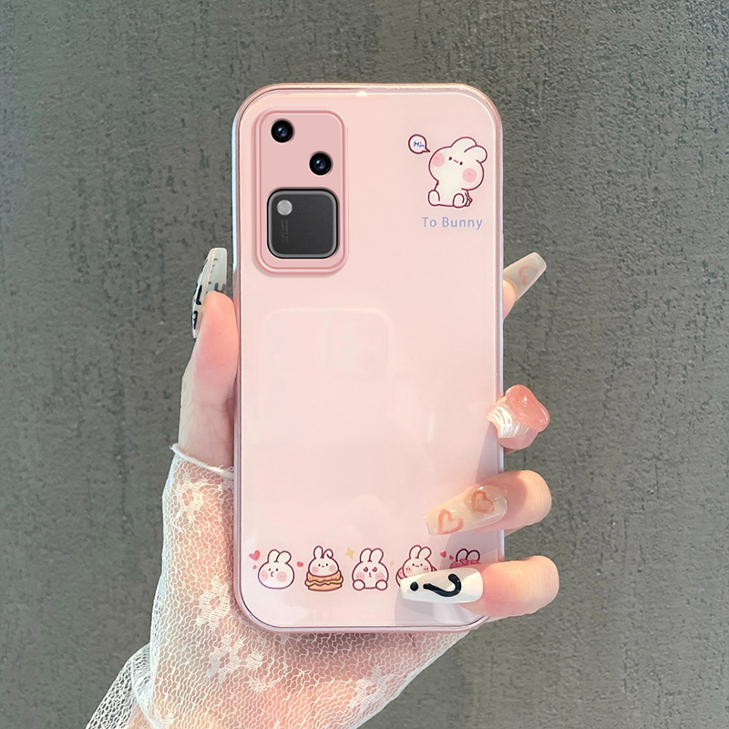 Suitable for Vivos18 Creative Phone Case, Fashionable Cartoon Simple Cute Rabbit S18Pro Metal Paint Glass Protective Cover, Full Lens Protection, Anti-Drop Case, Trendy for Women Suitable for Vivos18 Creative Phone Case, Fashionable Cartoon Simple Cute Rabbit S18Pro Metal Paint Glass Protective Cover, Full Lens Protection, Anti-Drop Case, Trendy for Women