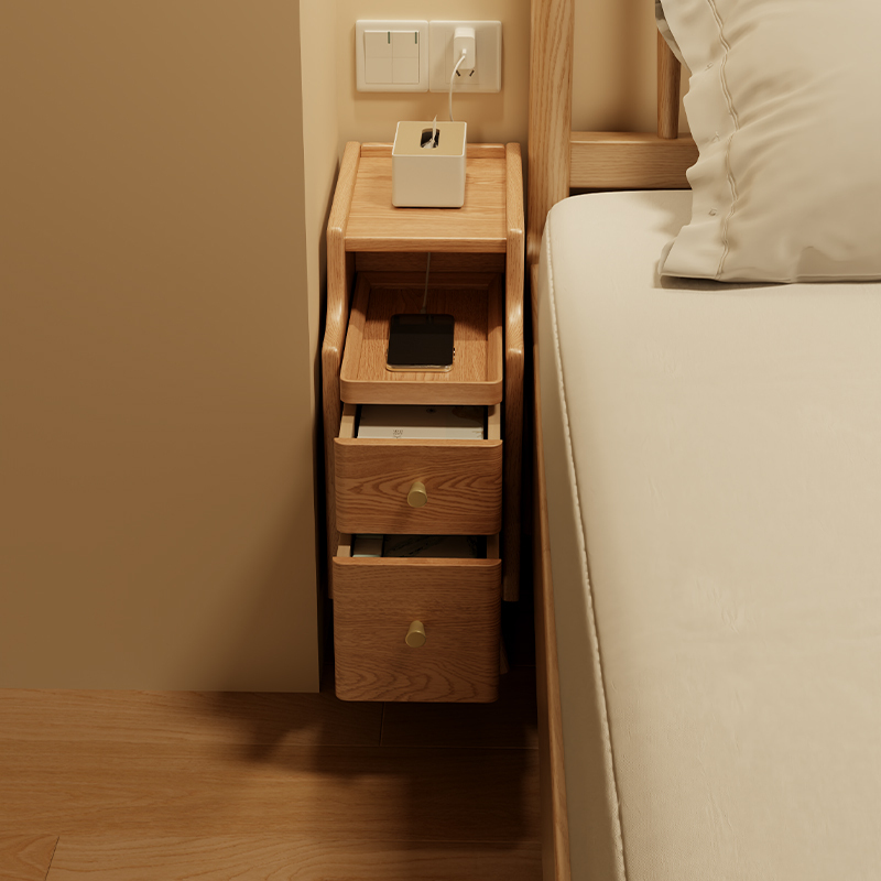 Wooden Bedside Table, Solid Wood, Ultra-Narrow 30cm, Small Gap Cabinet, Storage Rack, Mini Bedside Cabinet, Extremely Narrow 20cm
