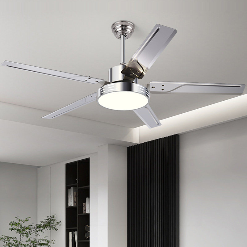 Chigo Stainless Steel Ceiling Fan Dining Room Fan Light Living Room Modern Minimalist Bedroom Led Variable Frequency Electric Fan Chandelier