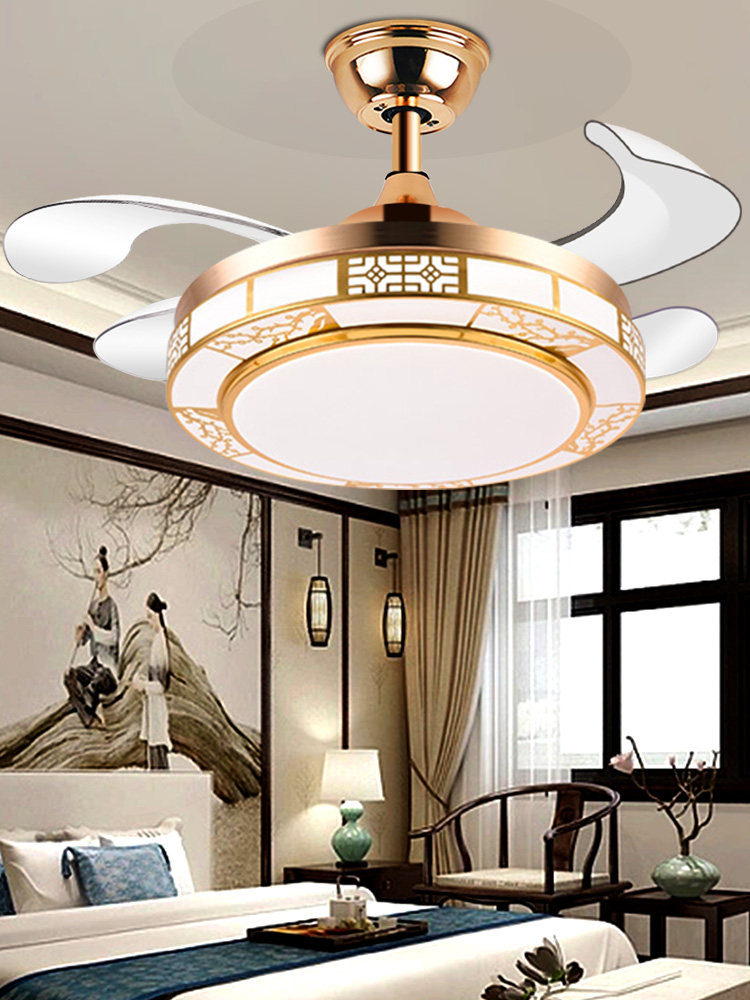 Chigo New Chinese Style Invisible Fan Light Antique Living Room Dining Room Bedroom Tmall Genie Smart Home Electric Fan Chandelier