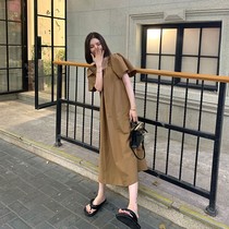 Extra-long dress to ankle student square collar long dress small crowd original loose cover with slim and long style dress for womens summer