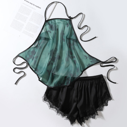 冰丝肚兜女性感半透明蕾丝薄款情趣睡衣清凉舒适露背式内衣女套装