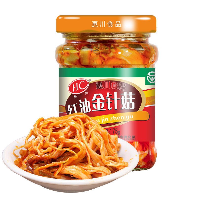 Huichuan red oil Flammulina velutipes meal 175g*4 bottles of ready-to-eat spicy snacks spicy appetizers canned pickles
