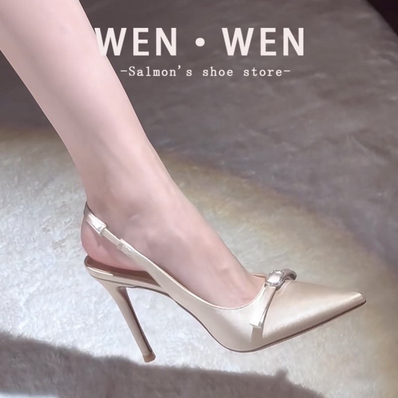 Champagne-Colored Bow-Tie Backless Sandals for Women, 2026 Spring and Autumn Versatile Satin Pointed-Toe High Heels with Stiletto Heels Champagne-Colored Bow-Tie Backless Sandals for Women, 2026 Spring and Autumn Versatile Satin Pointed-Toe High Heels with Stiletto Heels