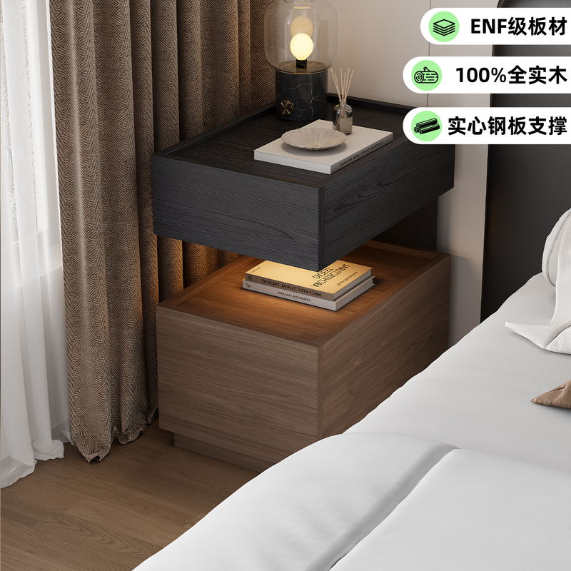Italian Minimalist Bedside Table 30cm Small Ultra-Narrow Storage Cabinet Bedroom Bedside Light Luxury High-End Floating Storage Cabinet