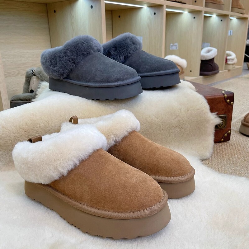 Tasler Short Boots, Sanpo Snow Boots for Women, Thick-Soled Leather and Fur Integrated, Thickened Platform Sole, Casual Warm Slip-On Shoes
