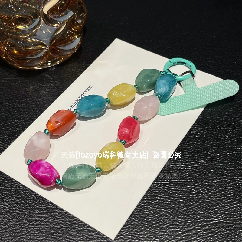 Colorful Irregular-Shaped Beaded Phone Chain Short Lanyard Durable Nylon Rope Wrist Chain High-End Wristband Bracelet Anti-Loss Keychain Hanging Chain with Clip for Women's Trendy Bag Accessories Colorful Irregular-Shaped Beaded Phone Chain Short Lanyard Durable Nylon Rope Wrist Chain High-End Wristband Bracelet Anti-Loss Keychain Hanging Chain with Clip for Women's Trendy Bag Accessories