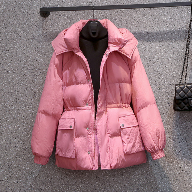 Large size pink down padded jacket women 2022 winter new loose foreign style thickened warm cotton padded hooded jacket women