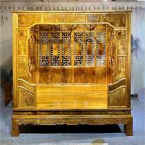 Golden nanmu nanmu small leaf Zhennan palace bed Chinese classical master bedroom double step bed canopy bed step bed