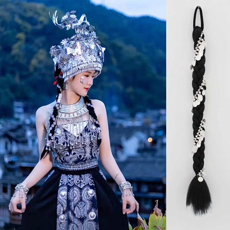 Miao Ethnic Braided Hair, Spicy Girl Braids, Ponytail Wig, Braided Hair Extensions, Catwalk Photography, Miao Ethnic Photoshoot