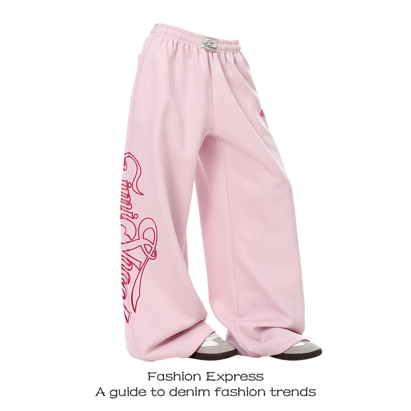 Pink Sweatpants for Women, Autumn American-Style Letter Print, Loose Fit, Drapey, Slimming, Dance Wide-Leg Straight Casual Pants Pink Sweatpants for Women, Autumn American-Style Letter Print, Loose Fit, Drapey, Slimming, Dance Wide-Leg Straight Casual Pants