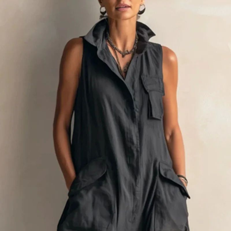 Solid Color Sleeveless Workwear Wide Leg Jumpsuit Solid Color Sleeveless Workwear Wide Leg Jumpsuit