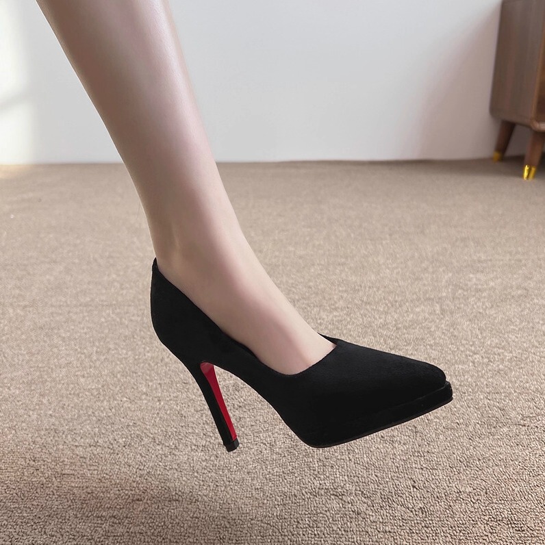 Suede Waterproof Platform Red-Soled High-Heeled Shoes for Women 2026 New Style Stiletto Pointed Toe Sexy Soft-Soled Elegant Non-Tiring Single Shoes