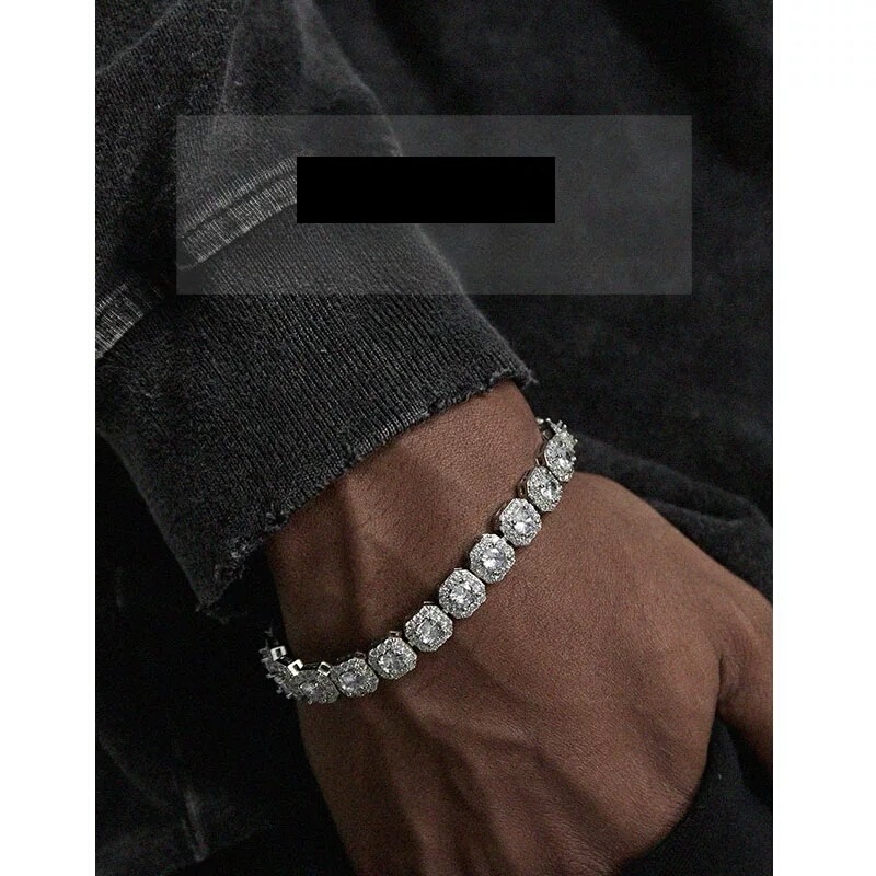 Silver Sugar Cube Bracelet in the Same Style as Ai Cha and Chen Chengtian, Fashionable Full Diamond Bracelet, High-End Niche Jewelry