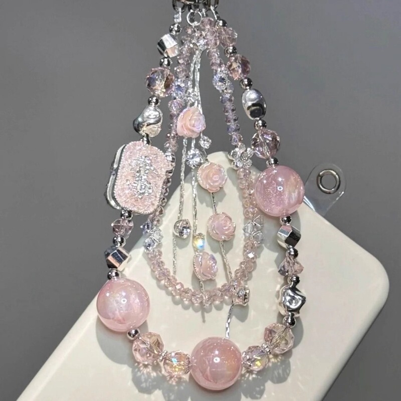 【Fortune Rose】Pink Rose Tassel Double-Layer Money Bag Phone Chain High-End Bag Pendant Design Accessory