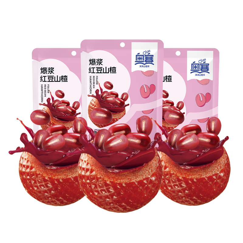 奥赛爆浆山楂球儿童休闲零食蜜饯山楂糕蓝莓草莓秋梨105g*3袋装