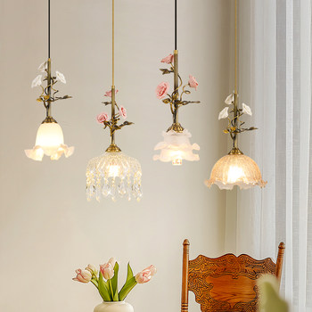 American-Style All-Copper Chandelier, Retro Art Flower, French Creative Personality, Entrance Hallway Light, Bedside Restaurant Bar Light