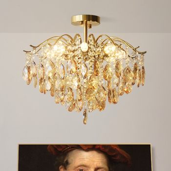 French-Style Living Room Ceiling Lamp, Crystal Amber Clear Light, Post-Modern Light Luxury, Master Bedroom Dining Room 2025 New Model Lighting Fixtures