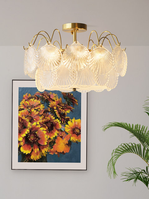 French Cream-Style Master Bedroom Crystal Chandelier, Light Luxury Post-Modern Minimalist Creative Shell Living Room Dining Room Chandelier