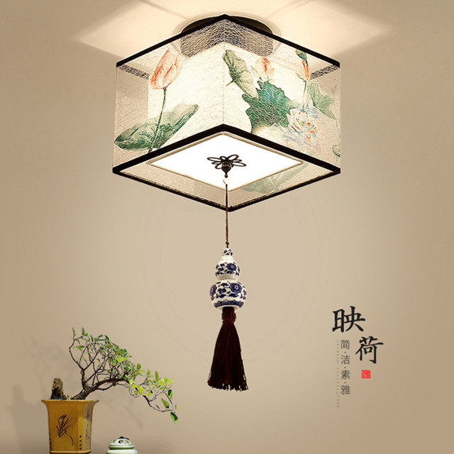 New Chinese-Style Lotus Ceiling Light for Hallway, Entrance, Balcony, Simple Retro Bedroom, Living Room, Guangdong Zhongshan Lighting Fixtures