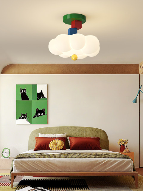 Cream Cloud Ceiling Light Memphis Colorful Children's Room Bedroom Lamp Full Spectrum Eye Protection Cozy Master Bedroom Lighting