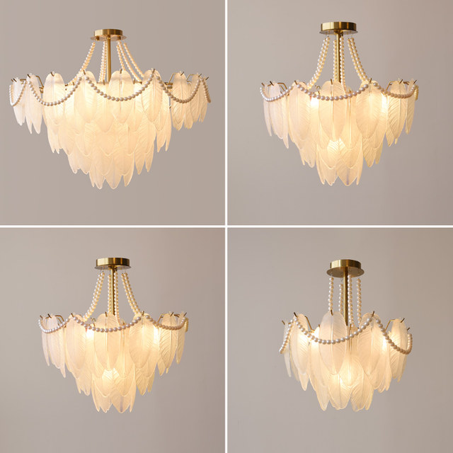 French-Style Living Room Lamp, Pearl Feather, Light Luxury Crystal, Simple Modern Lighting Fixtures, Romantic Master Bedroom Dining Room Chandelier