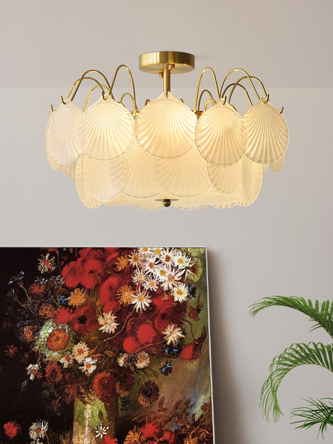 French Cream-Style Master Bedroom Crystal Chandelier, Light Luxury Post-Modern Minimalist Creative Shell Living Room Dining Room Chandelier