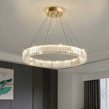 Full-Spectrum Crystal Chandelier for Living Room, Simple Modern Circular Ring, Dining Room, Master Bedroom, Light Luxury and Elegant Package, Zhongshan Lighting Fixtures