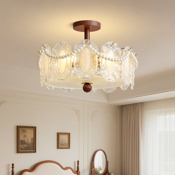 French-Style Ceiling Lamp for Bedroom, Vintage Children's Room, 2025 New Model, Antique Pearl Crystal Glass Living Room Master Bedroom Lighting Fixtures