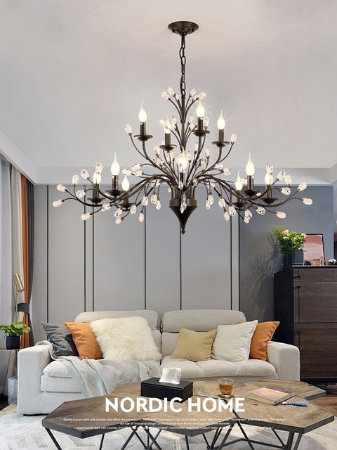 American Crystal Lamp, Retro Living Room Chandelier, French Light Luxury Dining Room Bedroom Candle Lamp, 2025 New Lamps