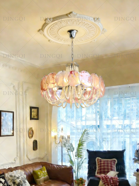 French Chandelier, Creative Colorful Glass, Romantic Living Room Main Light, High-End Pearl Dining Room Light, Bedroom Master Bedroom Lighting Fixtures