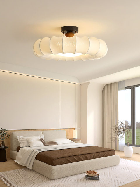 Wabi-Sabi Style Fabric Ceiling Lamp Bedroom Lamp French Mid-Century 2025 New Full-Spectrum Eye-Protection Room Master Bedroom Lighting Fixtures