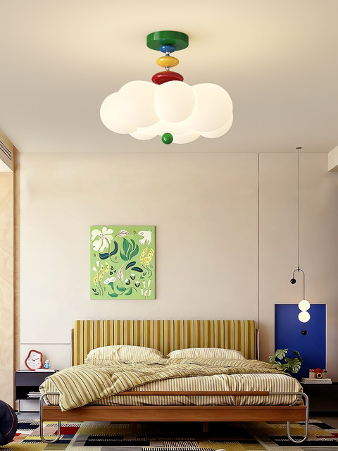 Cream Cloud Ceiling Light Memphis Colorful Children's Room Bedroom Lamp Full Spectrum Eye Protection Cozy Master Bedroom Lighting