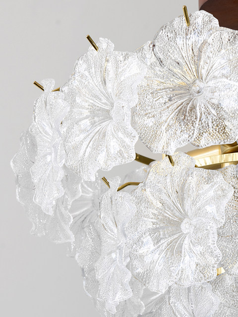 French-Style Light Luxury Glass Chandelier, Bedroom Lamp, Vintage Style Trumpet Flower Design, Creative and Warm Artistic Lighting for the Master Bedroom