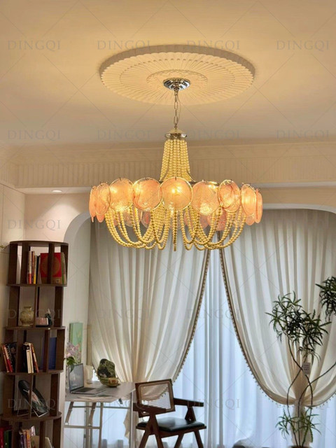French Chandelier, Creative Colorful Glass, Romantic Living Room Main Light, High-End Pearl Dining Room Light, Bedroom Master Bedroom Lighting Fixtures