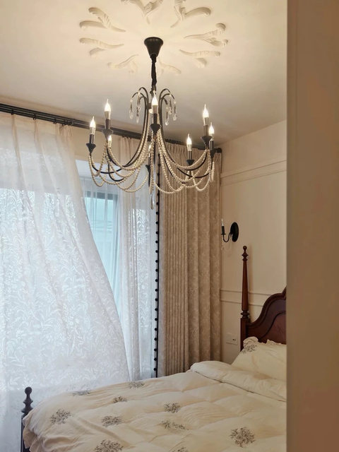 French Crystal Bedroom Chandelier, American Retro Black Pearl Master Bedroom Dining Room Lamp, 2025 Model High-End Living Room Lamp