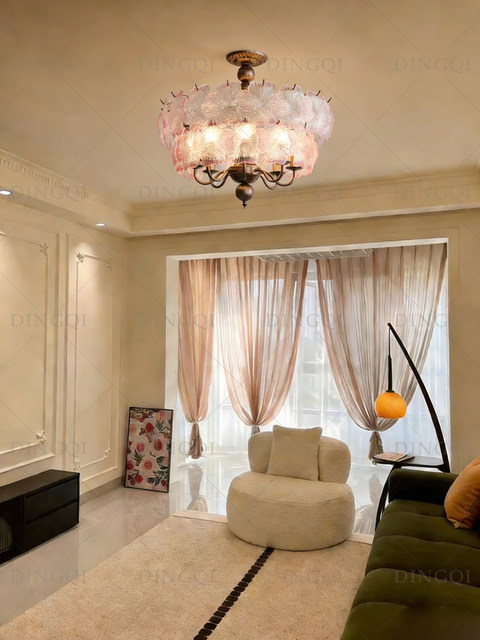 French-Style Vintage Bedroom Ceiling Light, American Retro Glass Petal Lamp for Living Room, Dining Room, Eye-Protection Study, Master Bedroom Lighting