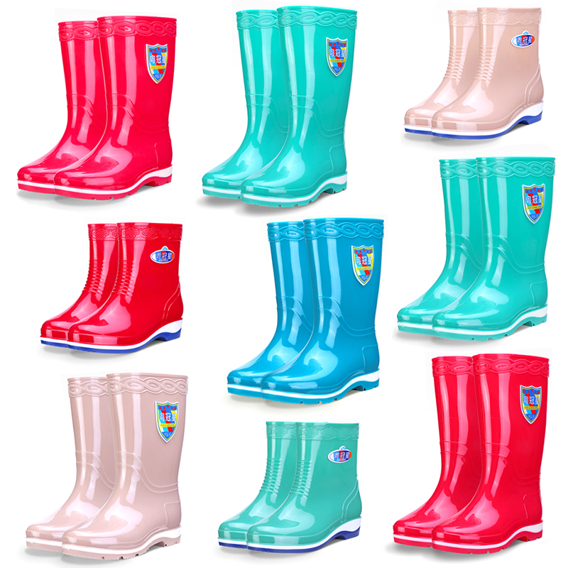 High Cylinder Rain Shoes Lady Fashion Exterior Wearing Non-slip Waterproof Thick Bottom Rubber Shoes Catch Sea Adult Long with velvety soft bottom Rain boot-Taobao