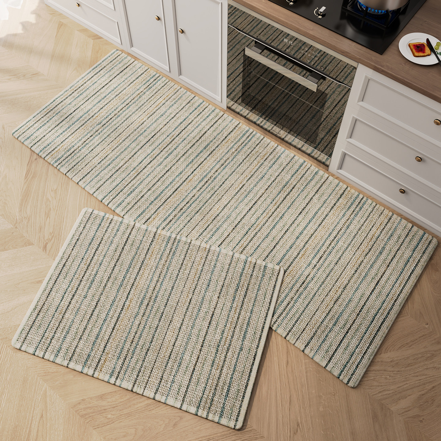 Special anti-slip, water-absorbent, no-wash, stain-resistant floor mats for the kitchen