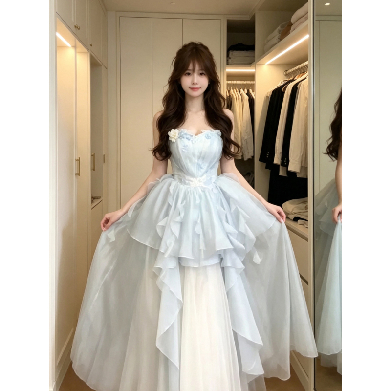 Super Fairy Evening Dress, High-End Light Luxury, Niche Student Day-Of-Coming-Of-Age Ceremony, Runaway Princess Dress, Suitable for Everyday Wear, Performances, and Talent Shows