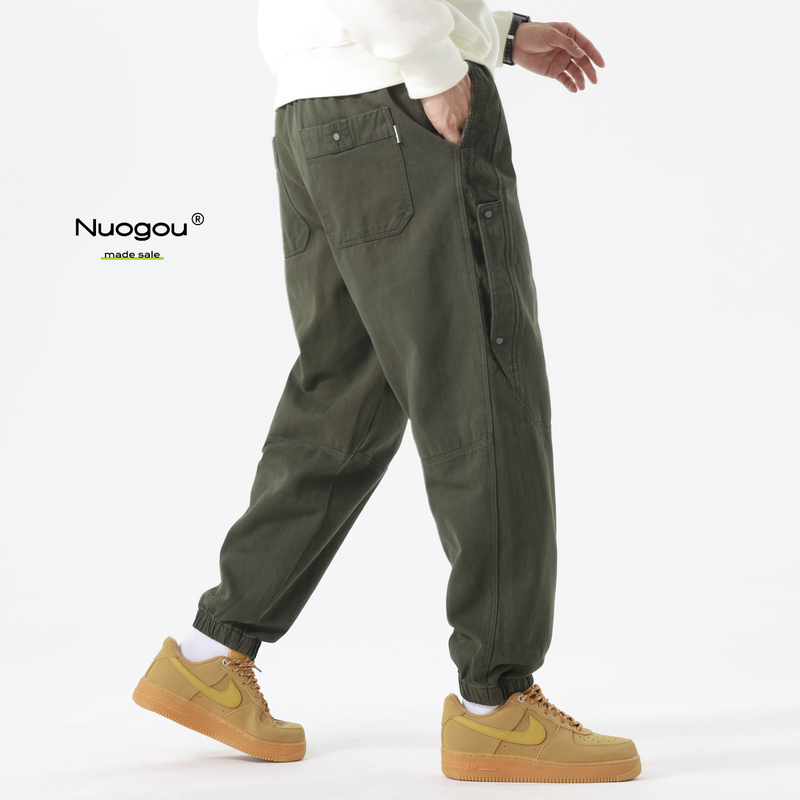 American-Style Heavy-Duty Work Pants for Men, Autumn and Winter Loose Casual Long Pants, Fleece-Lined and Thickened, Pure Cotton Jogger Pants for Men
