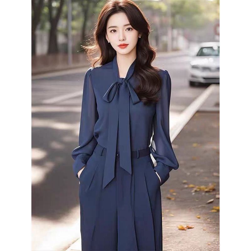 Guangdong Puning Women's Shirt with Bow, 2025 Spring and Autumn New Long-Sleeve Chiffon Blouse, Professional Ribbon, Elegant and High-End