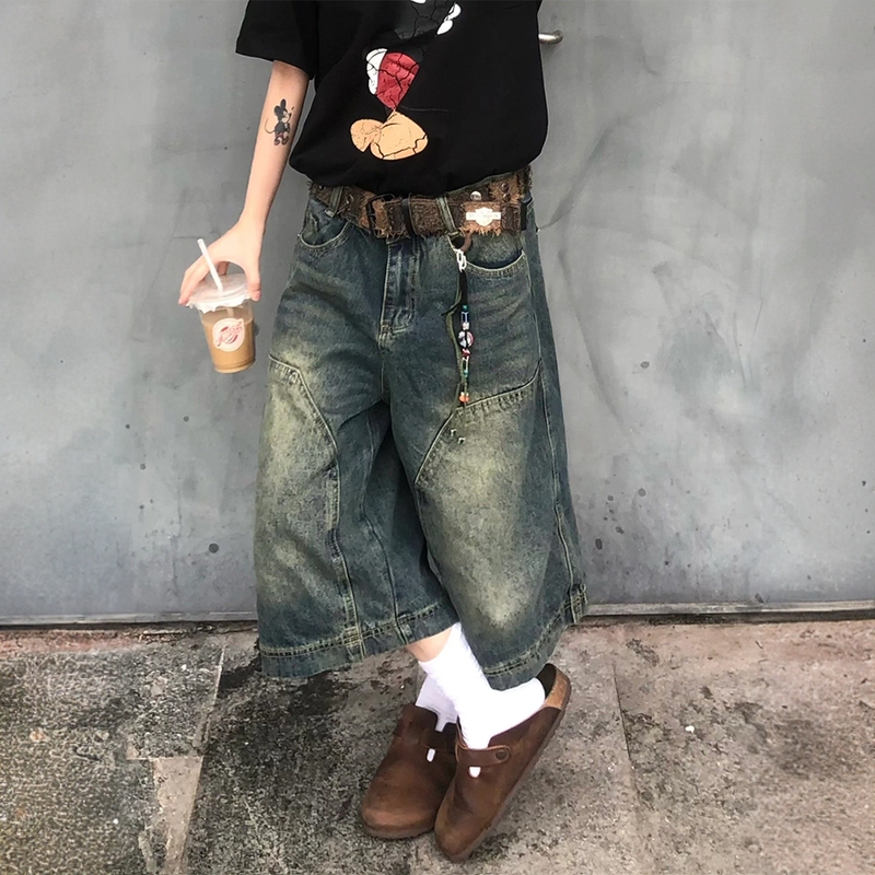 150kg Plus Size Women's Clothing Fat mm Blue Straight-Leg Jeans Women's 2026 Summer New American Retro Cropped Pants
