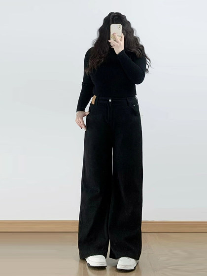 300斤特大码女装韩版宽松牛仔裤女夏季胖mm黑色显瘦阔腿裤子女裤